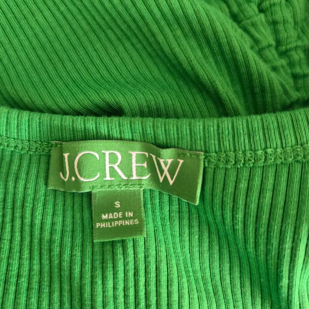 J Crew Women Ruched Midi Dress Kelly Green Ribbed Stretch Summer Beach Small
